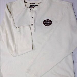 Harley-Davidson Men’s XL Waffle Knit Henley Long Sleeve Shirt Cream